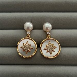 Gold Star Pearl Earrings | Sterling Silver Posts | Christmas Gift for Her